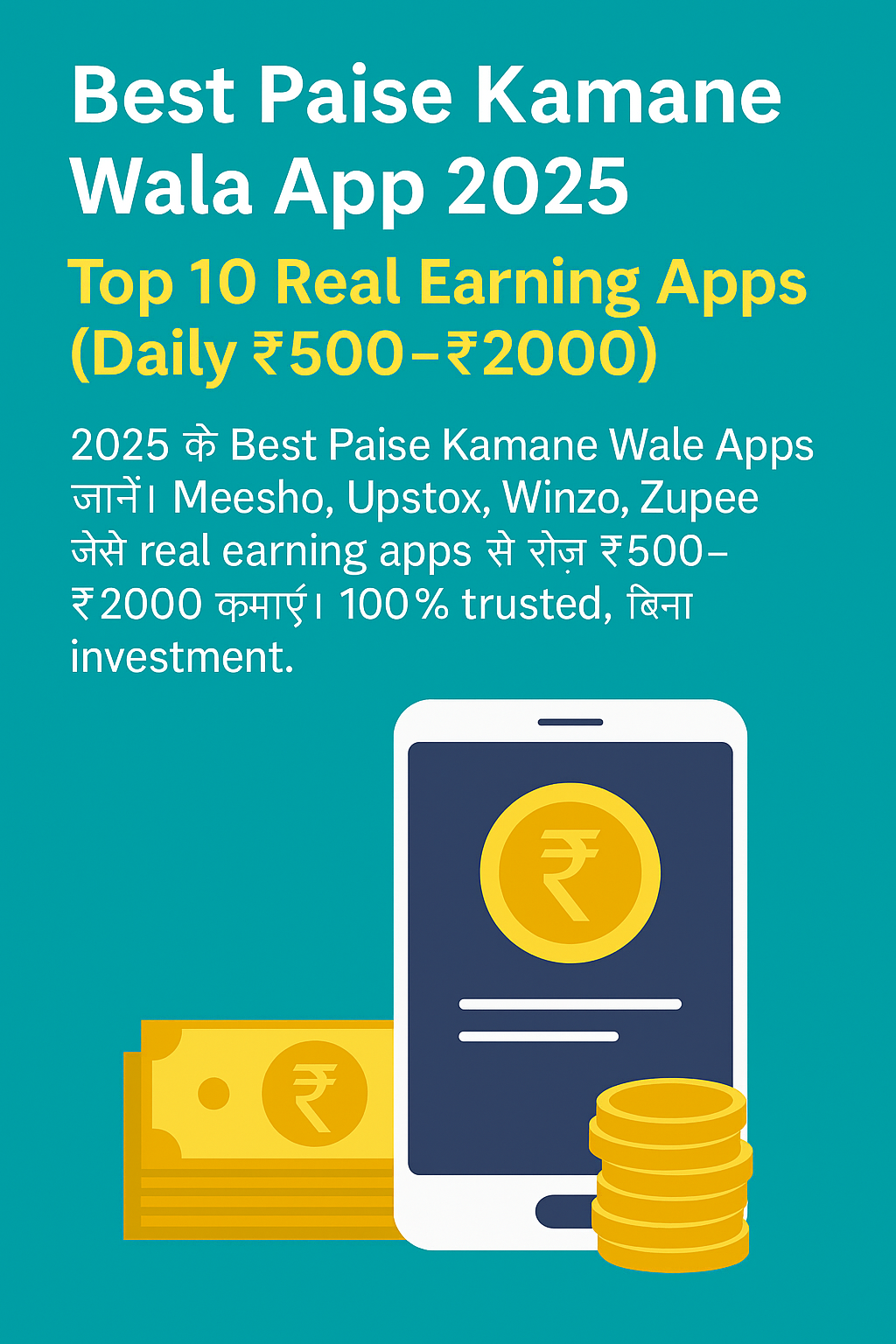 Best Paise Kamane Wala App 2025 – Top 10 Real Earning Apps (Daily ₹500–₹2000)