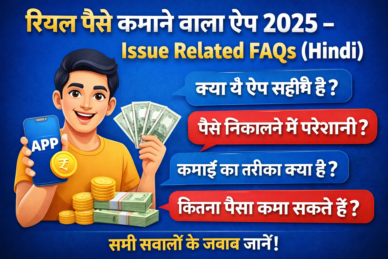 रियल पैसे कमाने वाला ऐप 2025 – Issue Related FAQs (Hindi)